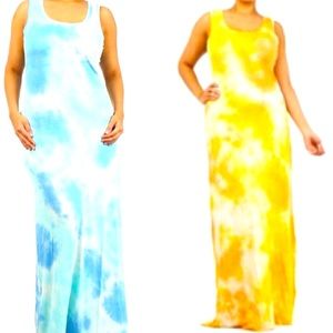Sky blue tie-dye tank sleeve maxi dress 
Yellow tie-dye tank sleeve maxi dress